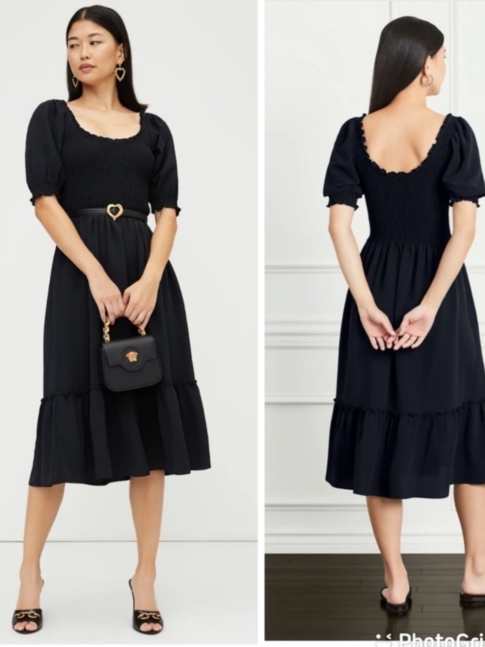 Hill House Dress The Louisa Nap Midi Smocked Puff Sleeve in Black - Picture 2 of 9